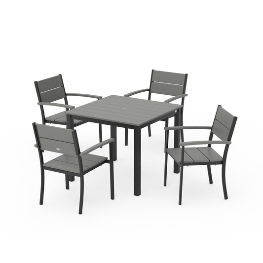 Main Street 5 Piece Dining Set Matte Black Frame Slate Grey Slats