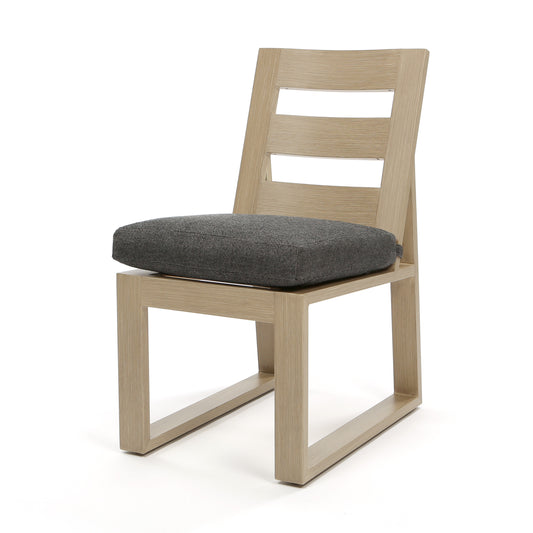 Novara Dining Side Chair Nurture Charcoal Cushions Flax Finish